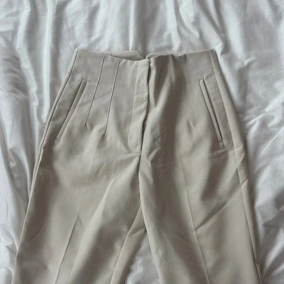 High-Waist Cream Tailored Pants - Picture 1 of 3